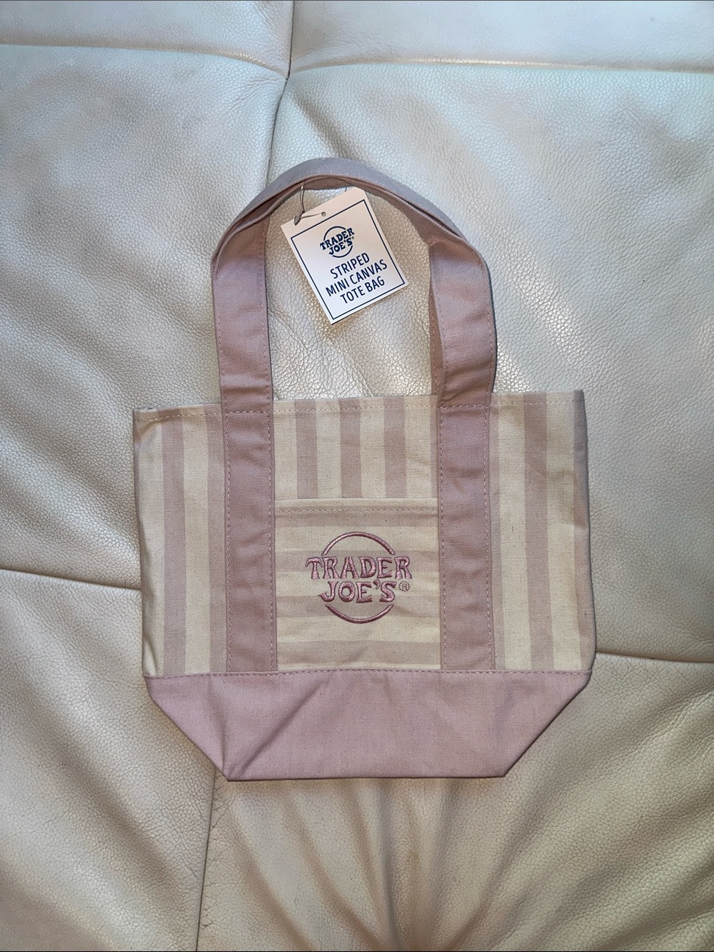 Trader Joe's Striped Mini Canvas Tote Bags Limited Edition in Pink via Off White